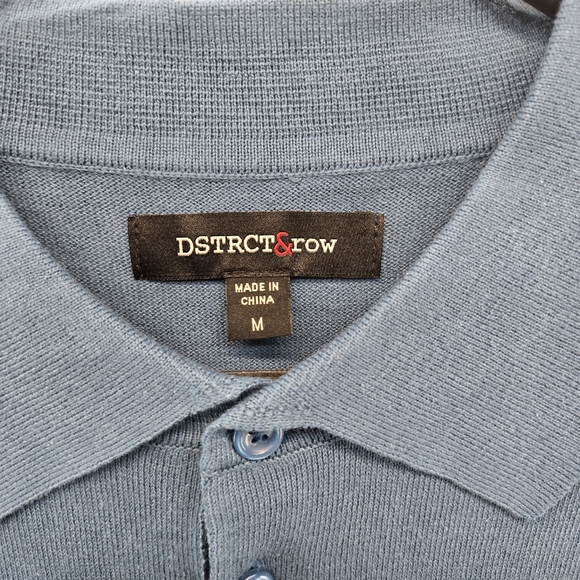 DSTRCT&Row Long Sleeve Collared Blue White Stripes Size M Stretch 1/4 Button New - Picture 2 of 8